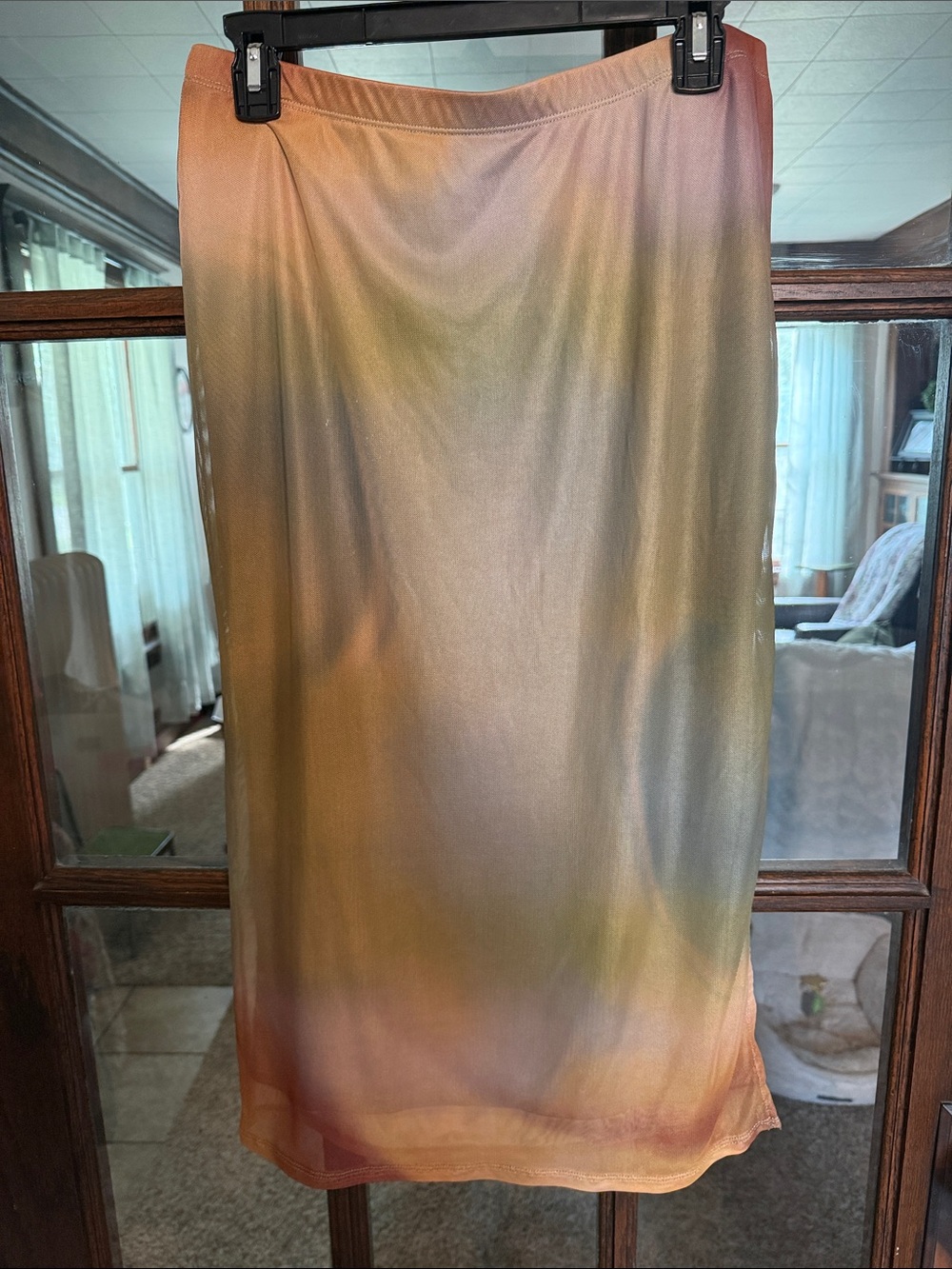 No Boundaries Mesh Midi Skirt Large L 12-14 Abstract Ombre Side Slit Lined Y2K